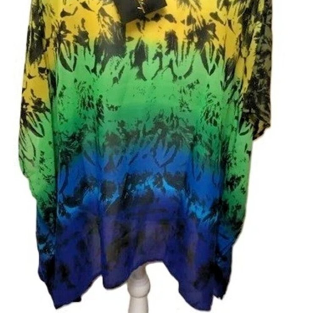 Joan Boyce Multi Color Chiffon Tunic V-Neck w/Silver Beaded Trim Missy NWT $99 - Picture 12 of 15